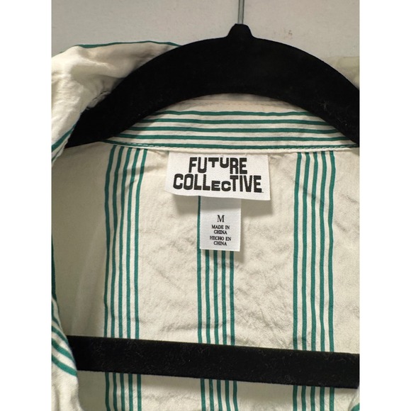 Future Collective Womens Green White Striped Cropped Button Down Shirt Size M - Picture 2 of 3